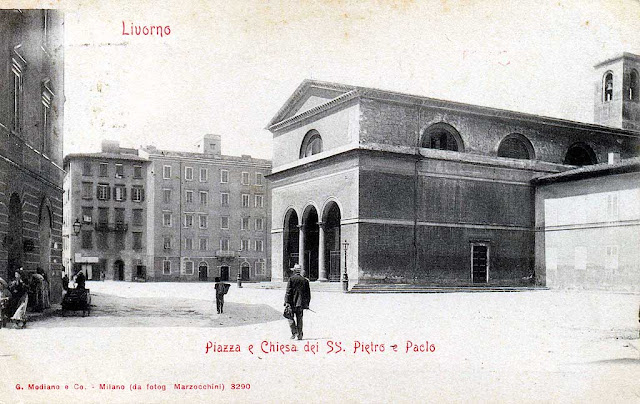 Cartolina d'epoca, chiesa dei Santi Pietro e Paolo, Livorno