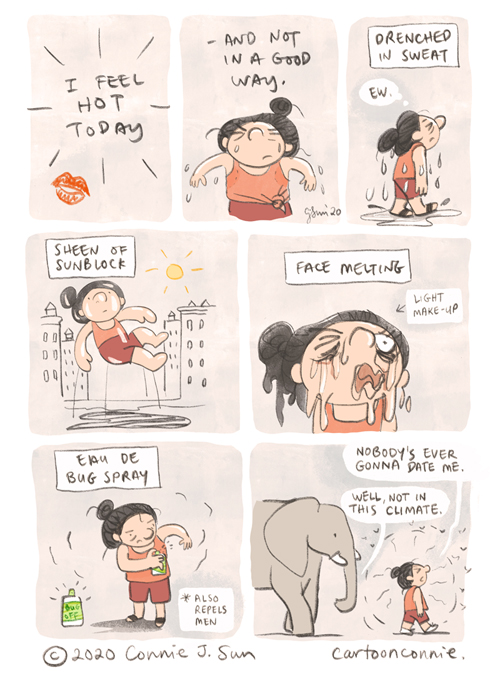 comic strip, summertime, humor, illustration, connie sun, cartoonconnie