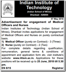 IIT Dhanbad Notification 2018 indgovtjobs
