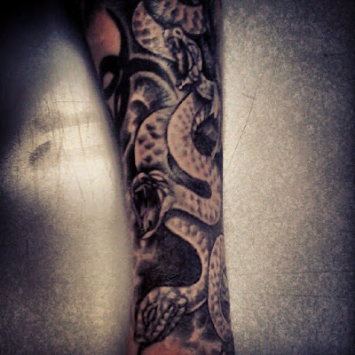 Medusa sleeve tattoo by Skully - black, white, grey - instagram