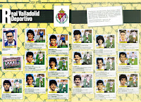 REAL VALLADOLID DEPORTIVO. Temporada 1987-88. Escudo. Vicente Cantatore (entrenador), Fenoy, Óscar Wirth, Lemos, Manolo Hierro, Rubén Bilbao. Equipo, Fano, Moreno, Moré, Minguela, Torrecilla. Fonseca, Peña, López, Cabrera, Moya, Onésimo. Álbum de cromos LIGA 87-88, Colecciones Este.