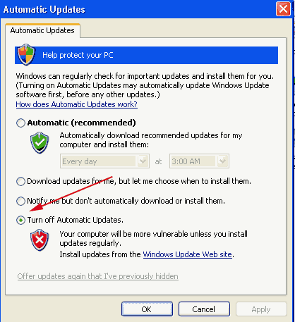 Turn Off automatic update