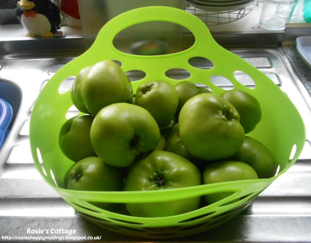 An early harvest of beautiful Scottish apples - Around half of the apples have been stored for later leaving these beautiful apples to make yummy crumbles and turnovers to share with our neighbours.