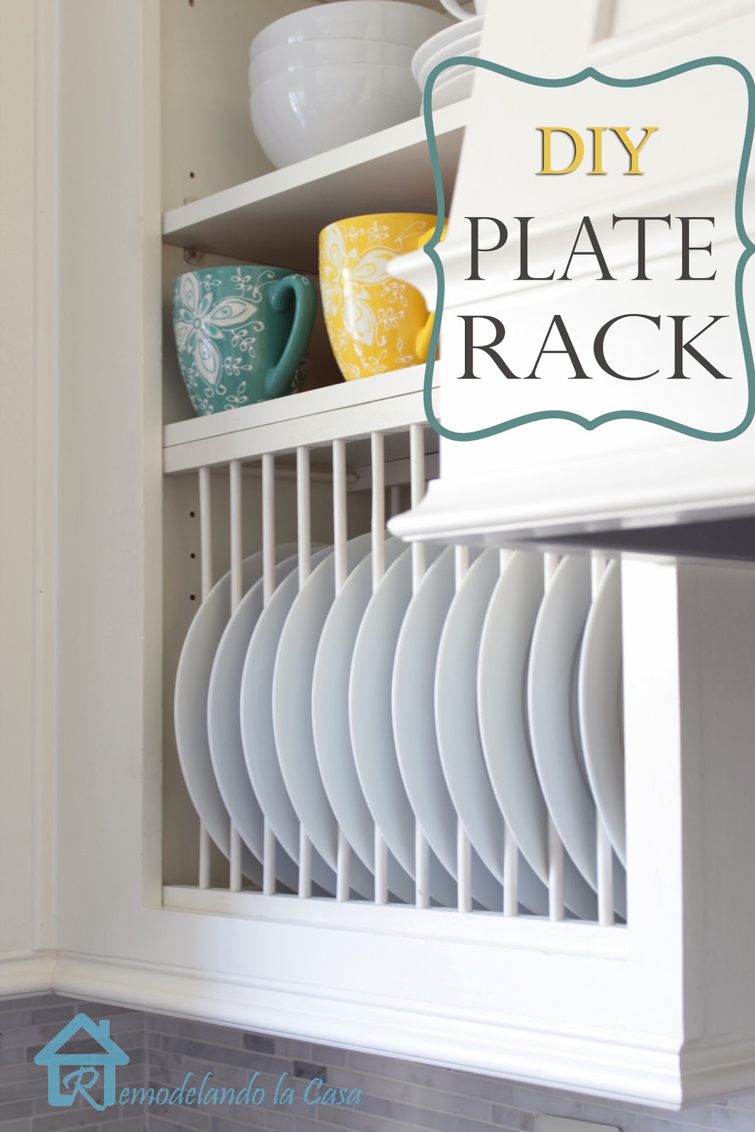 regular cabinet is giving a plate rack with round and square dowels