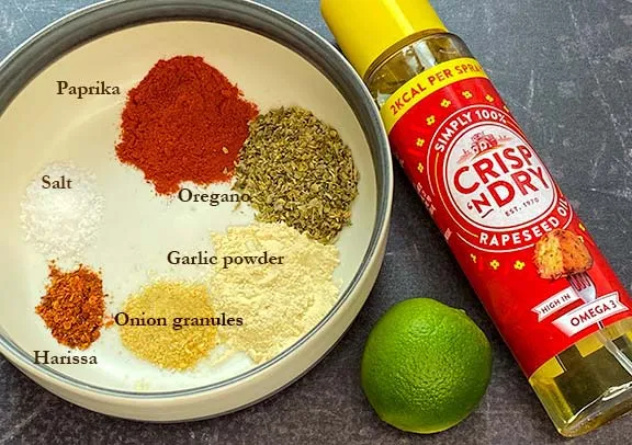Herbs and spices for chicken thighs.