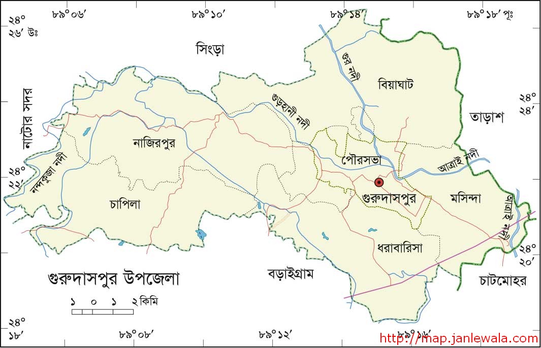 গুরুদাসপুর উপজেলা মানচিত্র, নাটোর জেলা, বাংলাদেশ