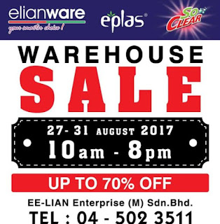 Elianware Warehouse Sale Up To 70% Off at Ee-Lian Enterprise (M) Sdn Bhd (27 August - 31 August 2017)