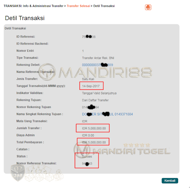  Slip Pembayaran Jackpot Mix Parlay Bpk DOXXXR SITXXXUL di Mandiri88