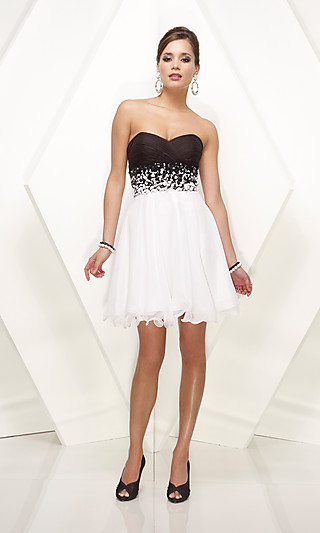 Strapless+Black+And+White+Short+Dress