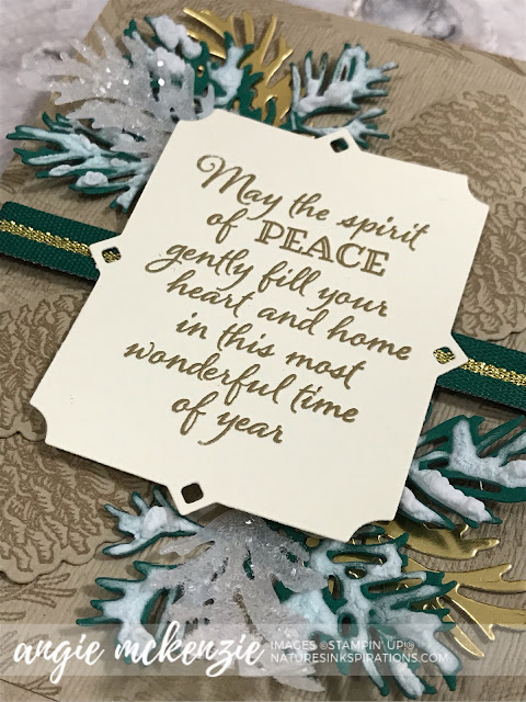 By Angie McKenzie for Stampin' Dreams Blog Hop; Click READ or VISIT to go to my blog for details! Featuring a sneak peek of the Peaceful Boughs Bundle, Ice Stampin' Glitter, Shimmery Crystal Effects, Snowfall Accents Puff Paint by Stampin' Up!; #pineboughs  #christmascards #peacefulboughsstampset #peacefulboughsbundle #naturesinkspirations #makingotherssmileonecreationatatime #cardtechniques #stampinup #handmadecards #3dprojects 