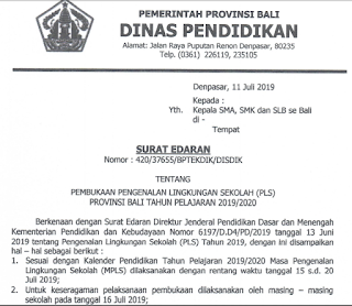 surat edaran dinas pendidikan provinsi bali tentang PLS 2019