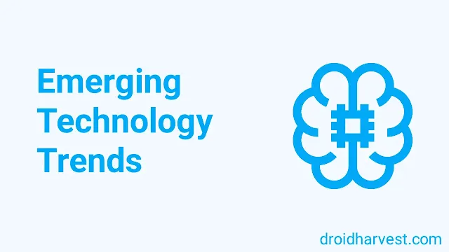 Image of intelligence design ilustration with the text "Emerging Technology Trends" next to it on a light blue background.