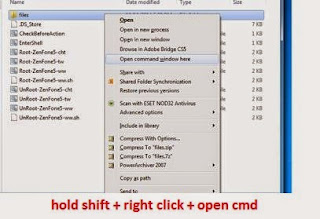 tombol shift + klik kanan pada folder files