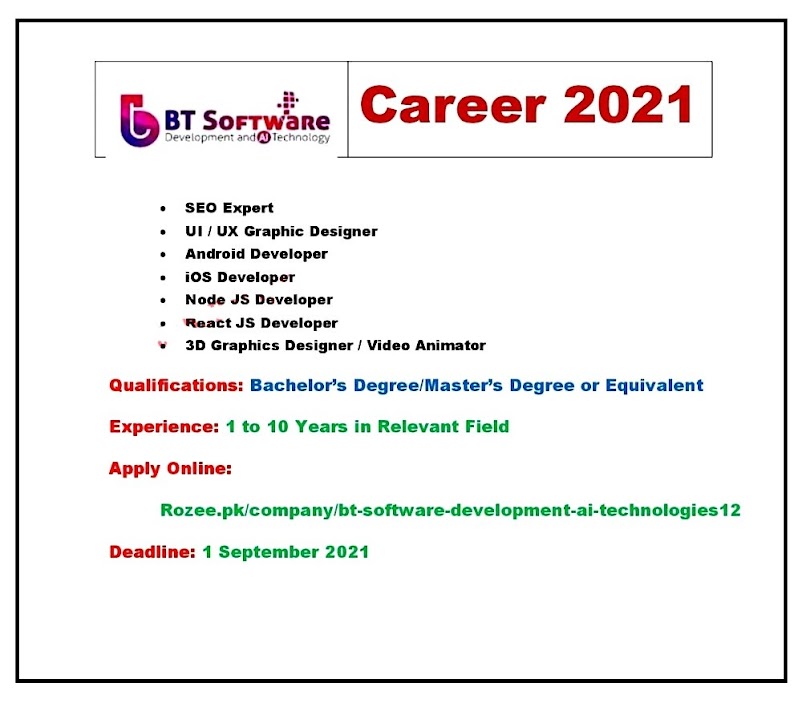 BT Software Development & AI Technologies Latest Jobs - IT  Sector 2021 Apply online