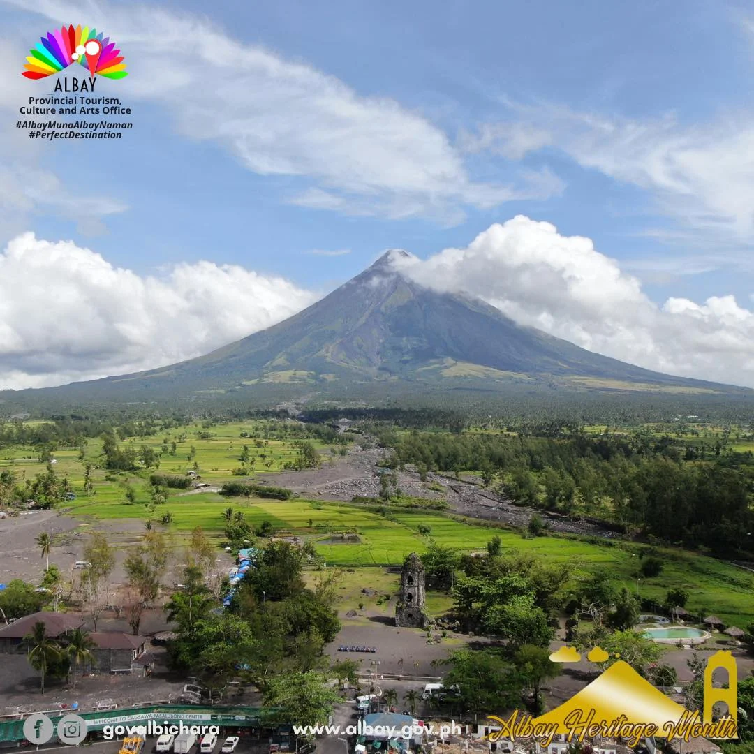 Cagsawa Ruins is a ruined church and parish house (casa parroquial) that marks the once-thriving town center of Cagsawa, now in Brgy. Busay, Daraga, Albay