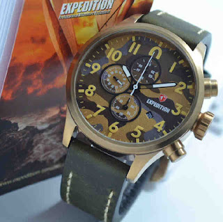 jam tangan Expedition doreng E6678 body rosegold dark green