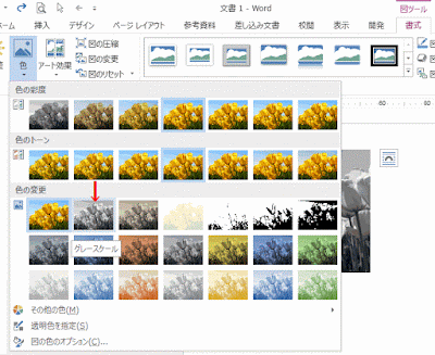 色の変更部分の［グレースケール］を選択