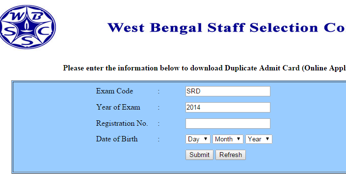 wbssc duplicate admit card