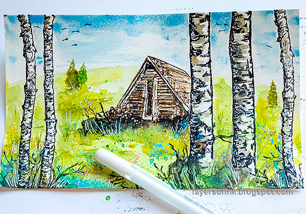 Layers of ink Birch Forest Scenic Stamping Watercolor Tutorial by Anna-Karin Evaldsson.
