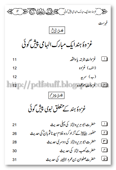 contents of Ghazwa-e-Hind Urdu Book