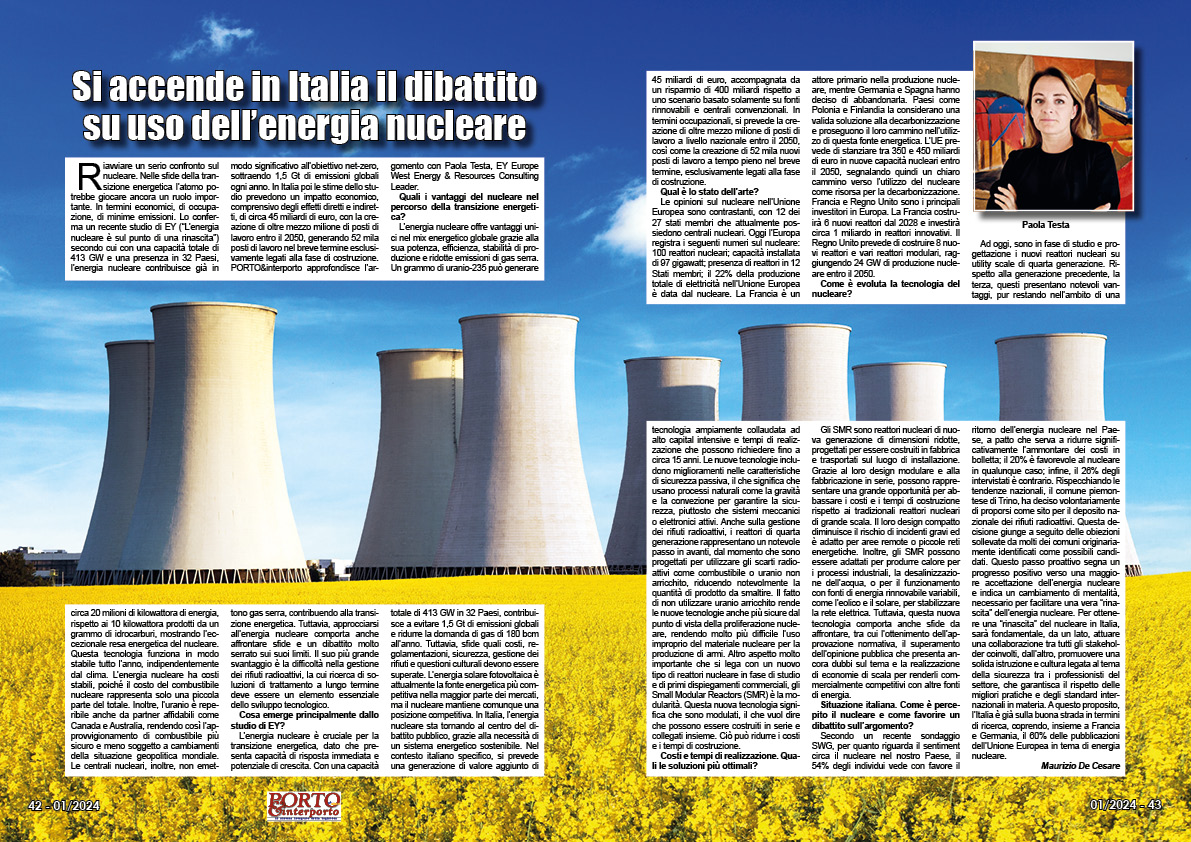 GENNAIO 2024 PAG. 42 - Si accende in Italia il dibattito su uso dell’energia nucleare