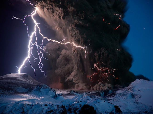 Ash and Lightning above Eyjafjallajökull Volcano