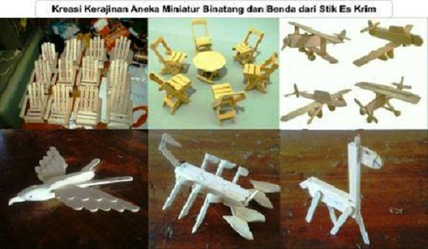 kreasi kerajinan aneka miniatur binatang dan benda dari stik es krim