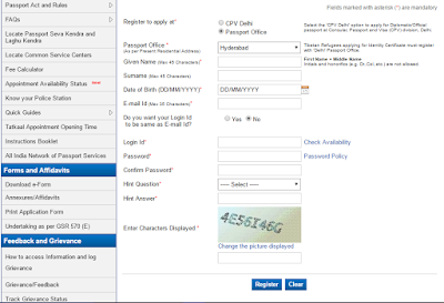 Registration Details for passport in Telangana state