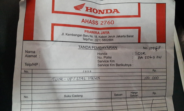 Berapa Biaya Tune-Up Honda Tiger di Ahass ?