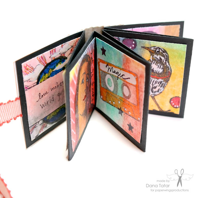 Mixed Media Art Stamped Mini Book by Dana Tatar for Paper Wings Productions