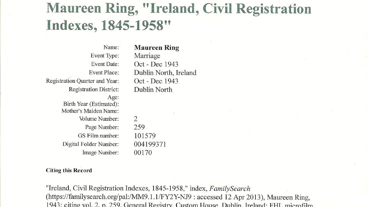 General Register Office for England and Wales Index