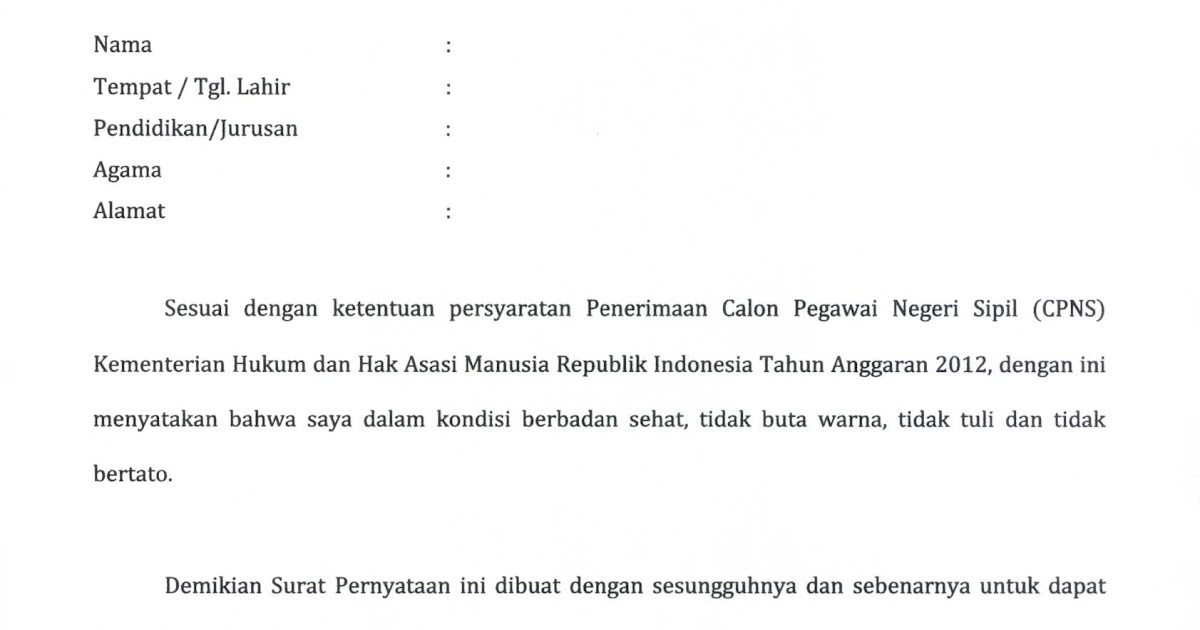 Format Surat Pernyataan Berbadan Sehat, Tidak Buta Warna 