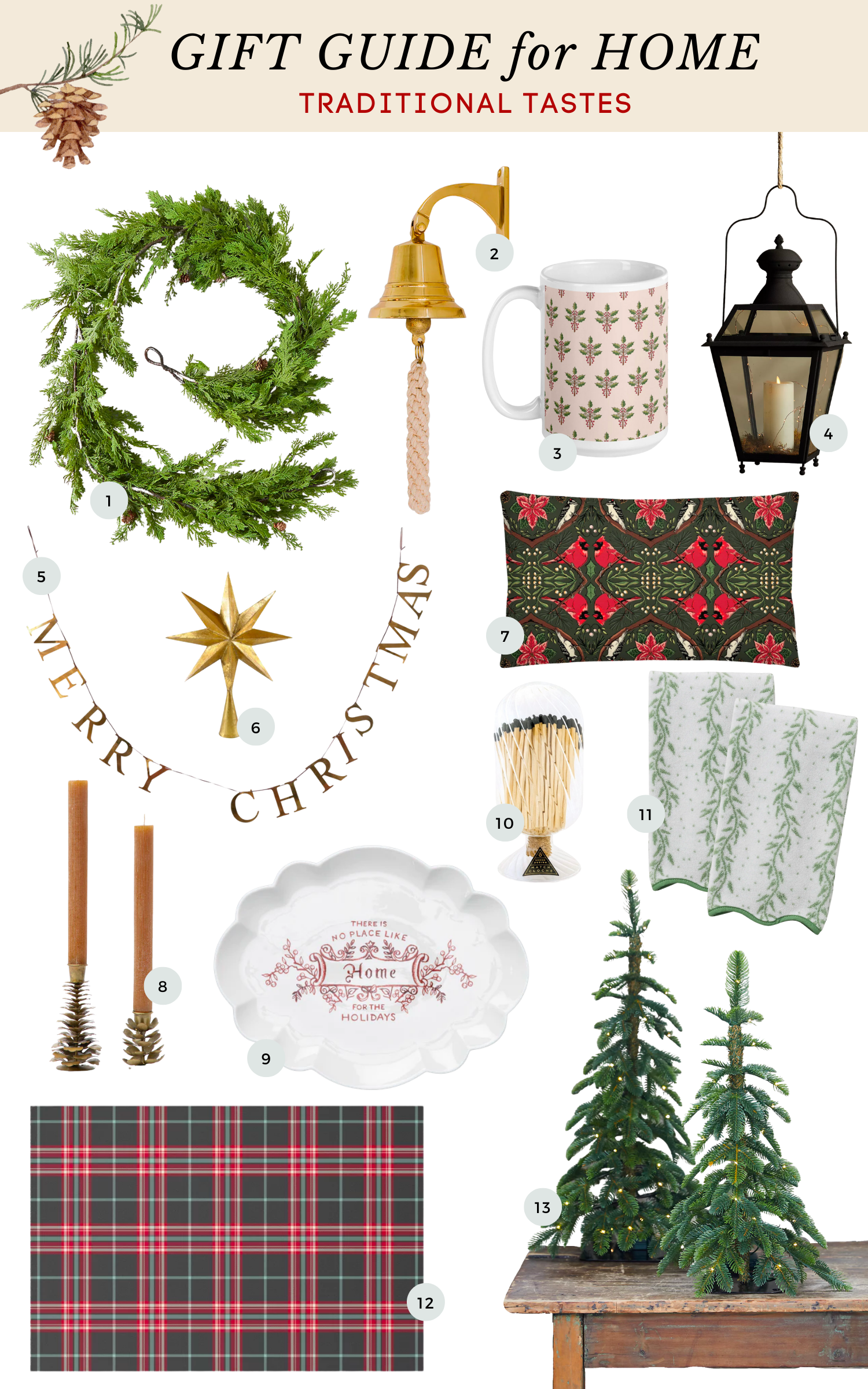 traditional christmas decor ideas with garlands, brass candle holders, plaid doormat