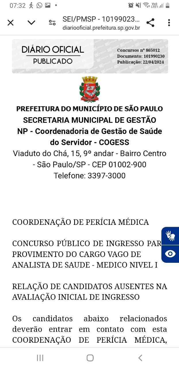 Concurso público educação infantil e PEIF I,II e médio: Relação de Falta de candidatos à Junta de Recurso de Exame Médico de Ingresso