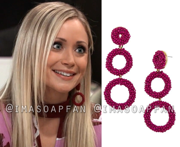 Lulu Spencer Falconeri, Emme Rylan, Dark Pink Beaded Hoop Drop Earrings - General Hospital, GH