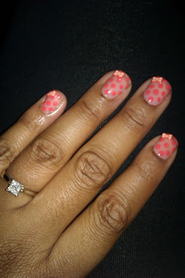 Fimo, bow, polka dot, coral, nail art, mani