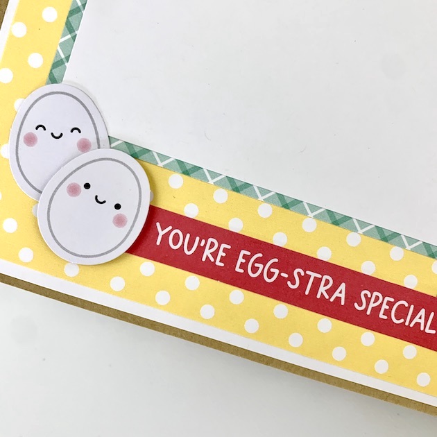 You Bake Me Happy scrapbook album page with 2 cute eggs and polka dots