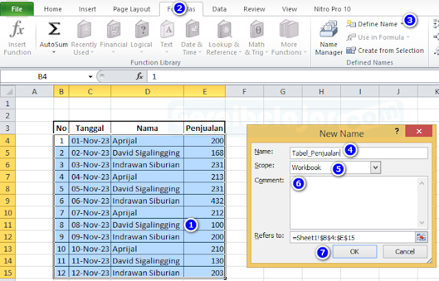 Cara Membuat Nama Range Dengan "New Name Box Dialog"