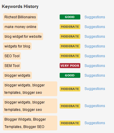 keyword suggestions history