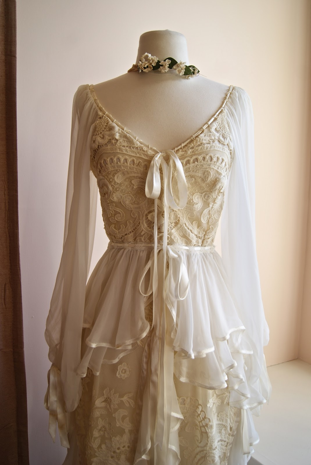 1970's Boho dream dress, custom made in New Orleans with antique lace ...