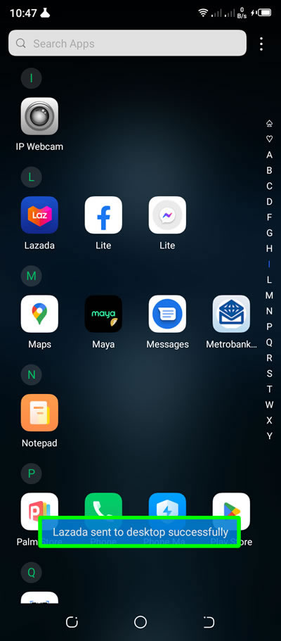 app icon sent to desktop successfully android