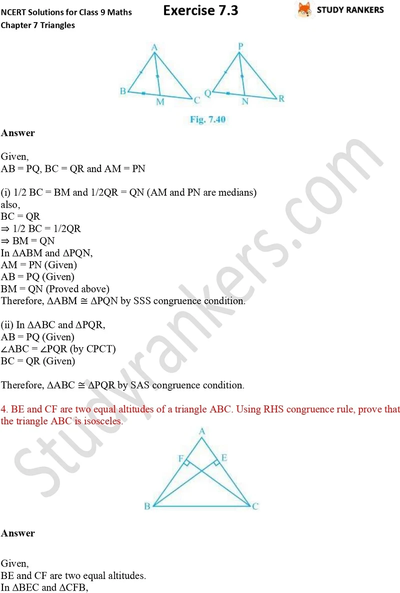NCERT Solutions for Class 9 Maths Chapter 7 Triangles Exercise 7.3 Part 3