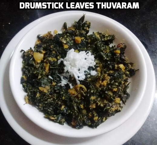 This drumstick leaves thuvaram is a unique side dish for sambar and puli kuzhambu. They're made with little cooked toor dal and ground coconut, jeera paste. Finally 1 tbsp of coconut oil is added to enhance the taste and it prevents the leaves to stick each other. This drumstick leaves thuvaram/stir fry is a best side dish for pulikuzhambu, sambar and any South Indian kuzhambu varieties. Let's see how to prepare this Drumstick leaves thuvaram with step by step photos