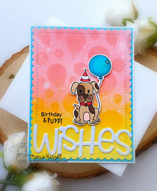 Puppy Birthday Card by Maria Russell | Puppy Playtime Stamp Set, Balloons Stencil and Frames & Flags Die Set by Newton's Nook Designs #newtonsnook #handmade