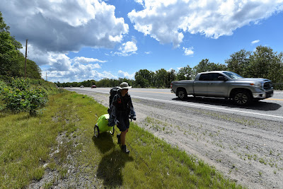 Highway hiking on Trans Canada Trail Northern Ontario.