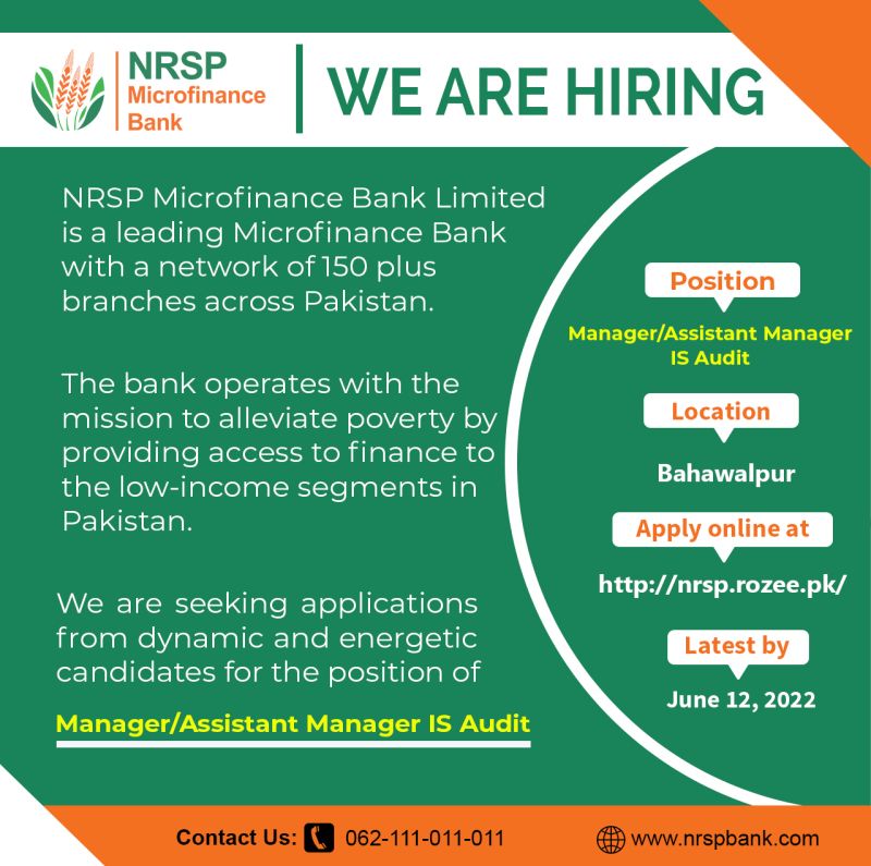 NRSP Microfinance Bank Ltd Jobs For Manager/Assistant Manager IS Audit