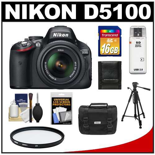 Nikon D5100 16.2 MP Digital SLR Camera & 18-55mm G VR DX AF-S Zoom Lens with 16GB Card + Case + Filter + Tripod + Cleaning & Accessory Kit