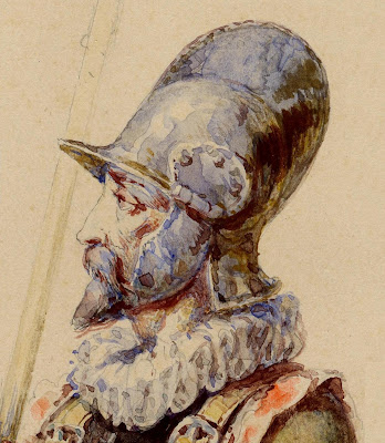 watercolour medieval soldier (detail of face)