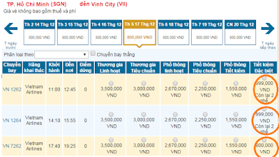 Giá vé máy bay Sài Gòn đi Đà Nẵng hãng Vietnam Airline