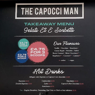 Capocci's famous gelato take away menu for pop up italian restaurant